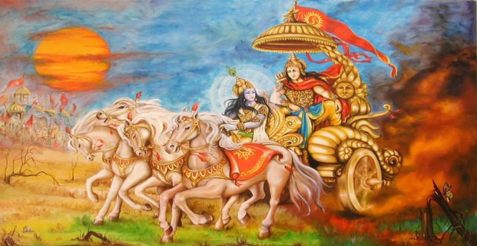 Arjuna e il dio Krishna